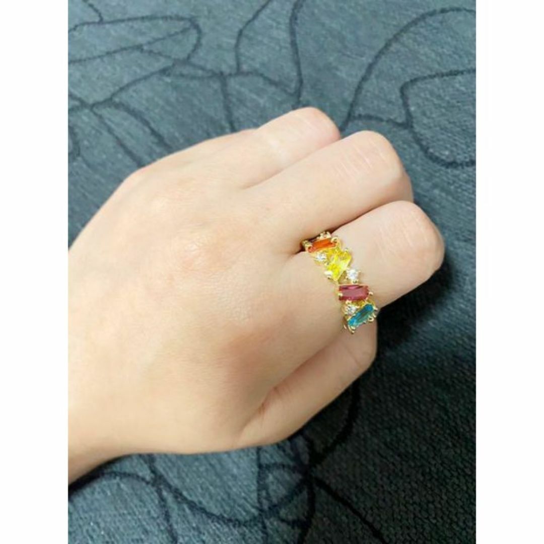（1220）18号　ゴールドスワロ高級スクエアカラフルリング　高価爪留め　指輪 レディースのアクセサリー(リング(指輪))の商品写真