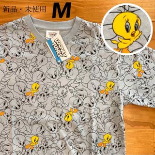 【M】トゥイーティー　綿100% 総柄 半袖Tシャツ　メンズ●レディース