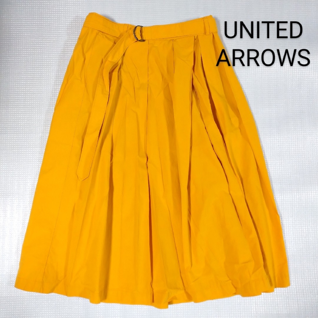 UNITED ARROWS(ユナイテッドアローズ)の【送料込】UNITED ARROWS共ベルト付フレアースカート（黄色） レディースのスカート(ひざ丈スカート)の商品写真