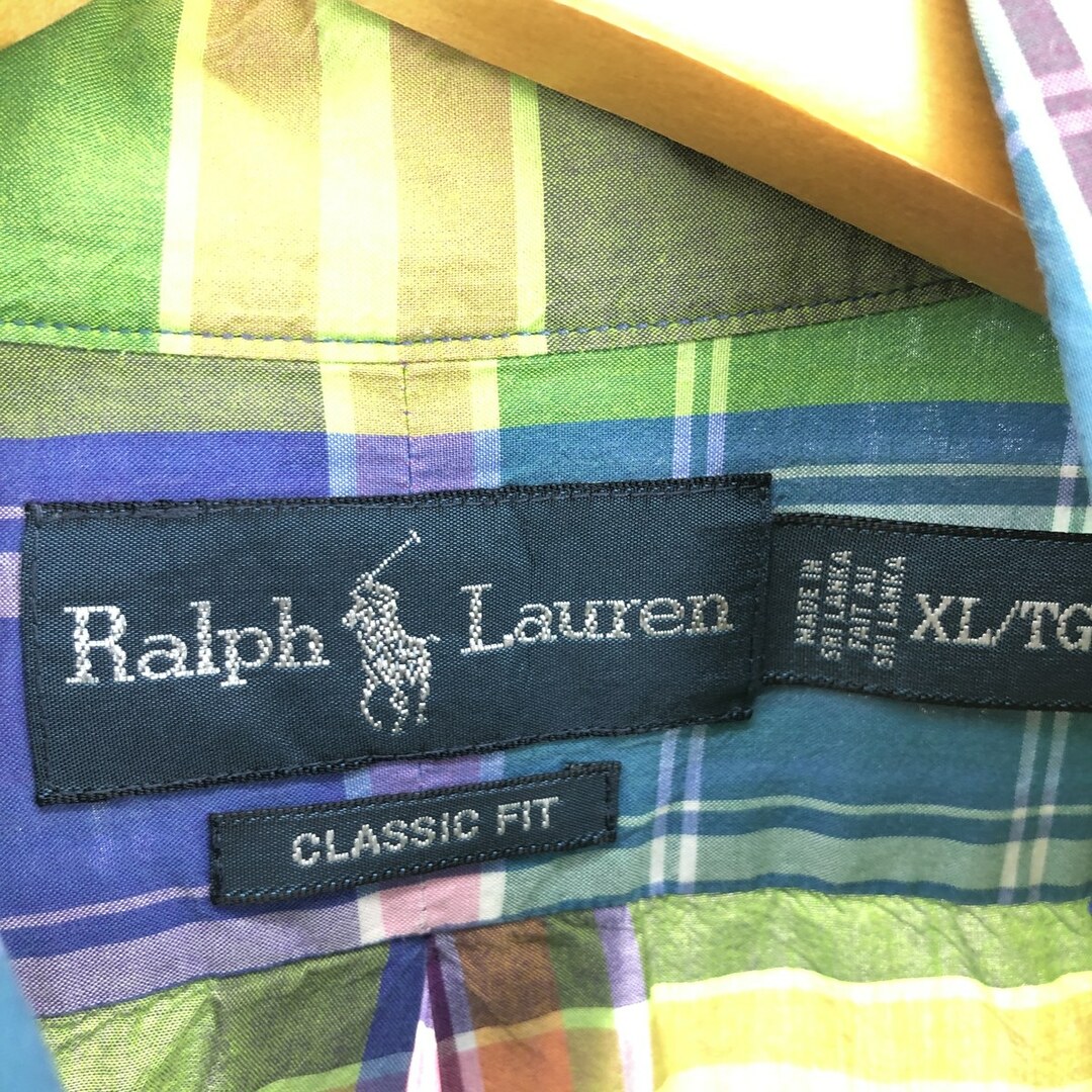 Ralph Lauren(ラルフローレン)の古着 ラルフローレン Ralph Lauren CLASSIC FIT 半袖 ボタンダウン チェックシャツ メンズXL /eaa443957 メンズのトップス(シャツ)の商品写真