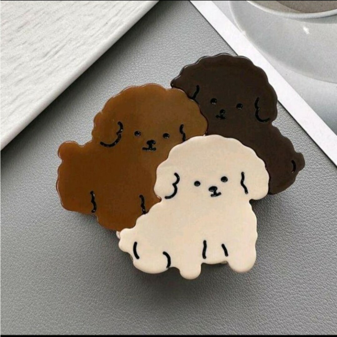 ♡新品 バンスクリップヘアクリップ プードル犬いぬホワイトブラウンかわいい その他のペット用品(犬)の商品写真