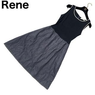 René - 良品　Rene ドッキングワンピース　デニム調　Aライン　フレア　ノースリーブ