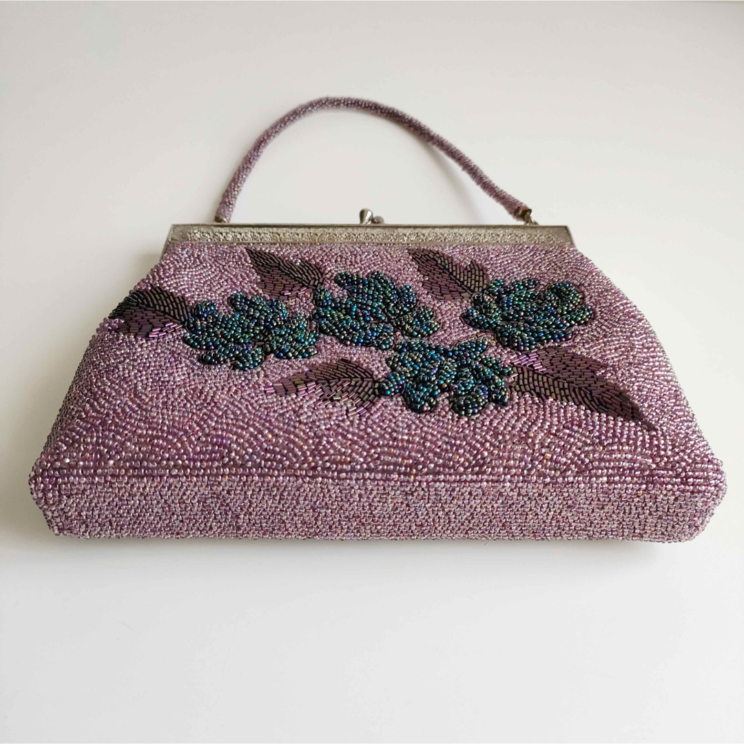 Santa Monica(サンタモニカ)のvintage 立体刺繍　ビーズ刺繍　ハンドバッグ　ビーズバッグ　ヴィンテージ レディースのバッグ(ハンドバッグ)の商品写真