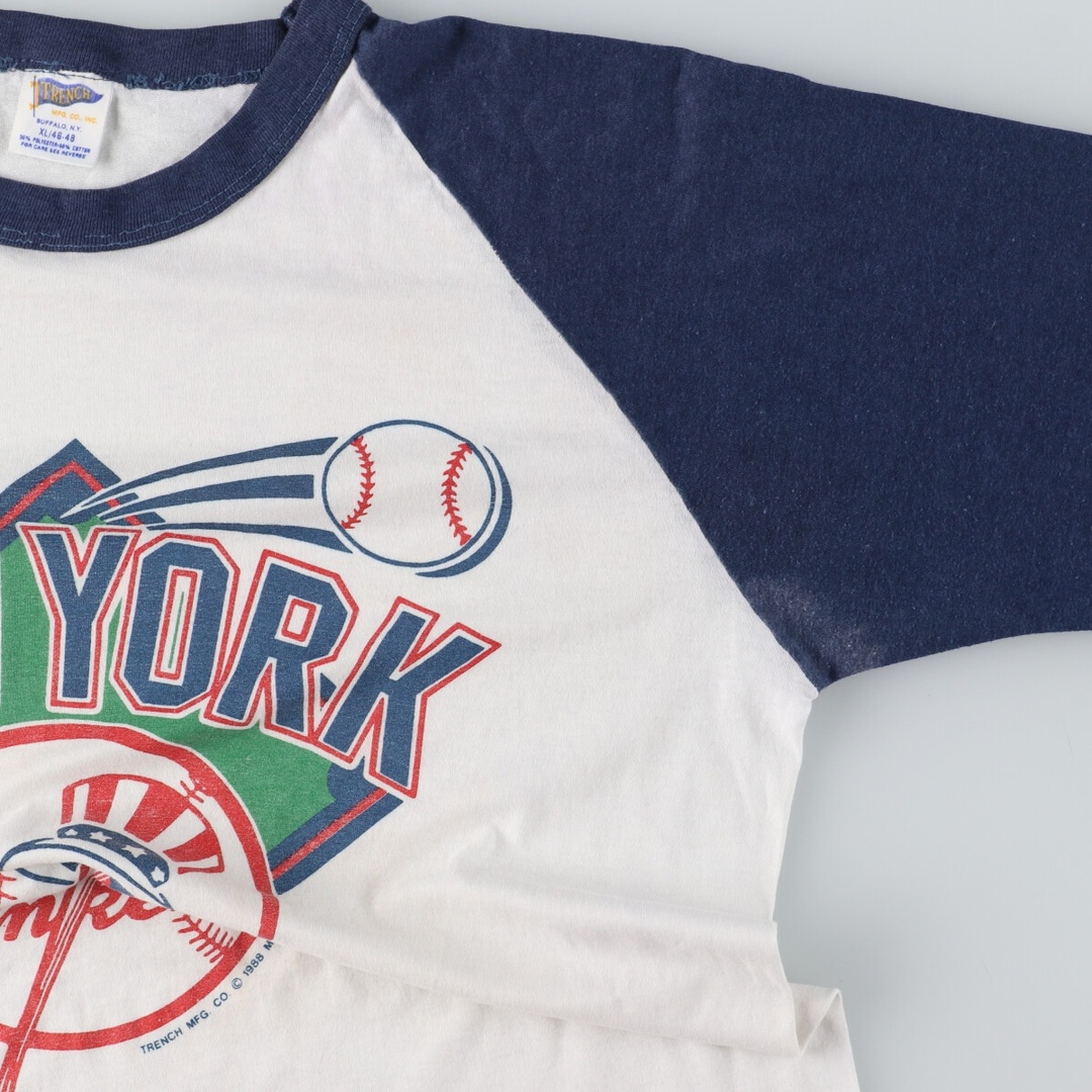 古着 80年代 TRENCH MLB NEW YORK YANKEES ニューヨークヤンキース 七分袖 ラグランTシャツ USA製 メンズXL ヴィンテージ /eaa447211 メンズのトップス(Tシャツ/カットソー(半袖/袖なし))の商品写真