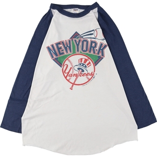 古着 80年代 TRENCH MLB NEW YORK YANKEES ニューヨークヤンキース 七分袖 ラグランTシャツ USA製 メンズXL ヴィンテージ /eaa447211(Tシャツ/カットソー(半袖/袖なし))