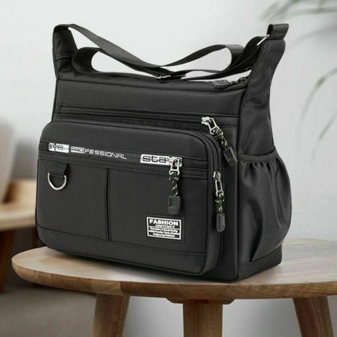 男女兼用 ショルダーバッグ 通勤 通学 アウトドア オックスフォード 黒 メンズのバッグ(ショルダーバッグ)の商品写真