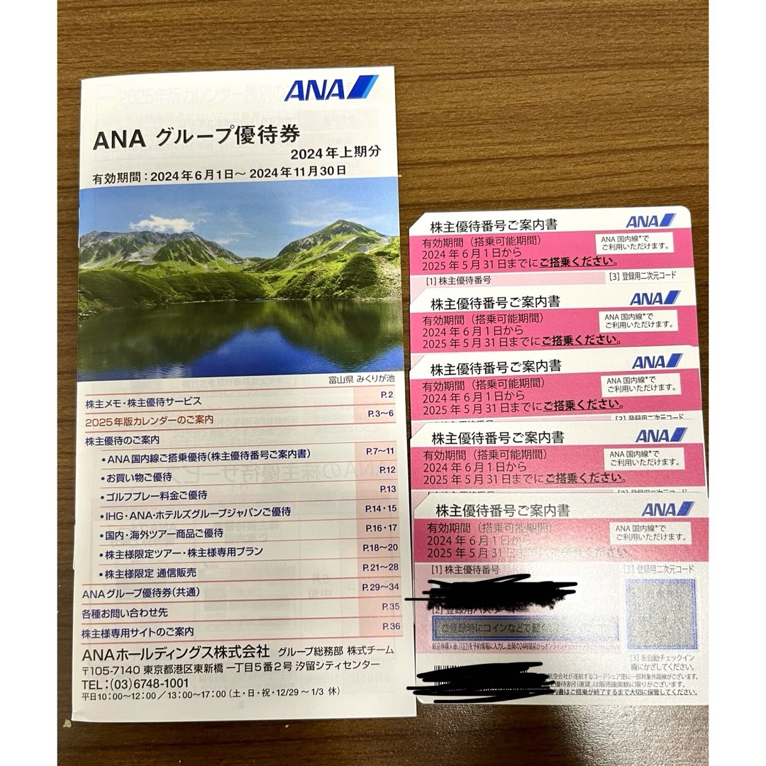 ANA(全日本空輸)(エーエヌエー(ゼンニッポンクウユ))の『最新』ANA（全日空）株主優待券5枚＋優待冊子 チケットの乗車券/交通券(航空券)の商品写真