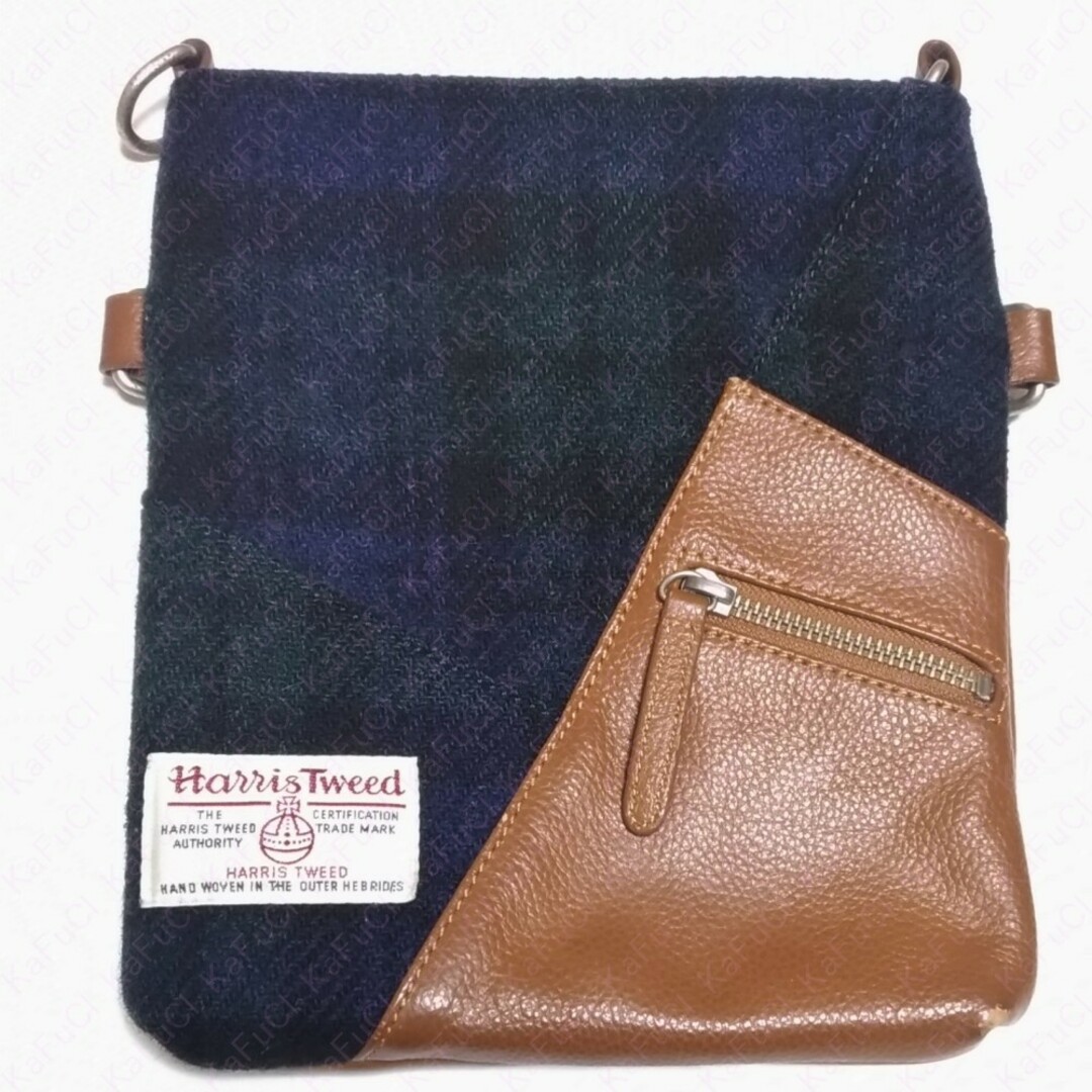 Harris Tweed(ハリスツイード)のハリスツイード 2way ショルダーバッグ トートバッグ チェック柄 紺 茶色 レディースのバッグ(ショルダーバッグ)の商品写真