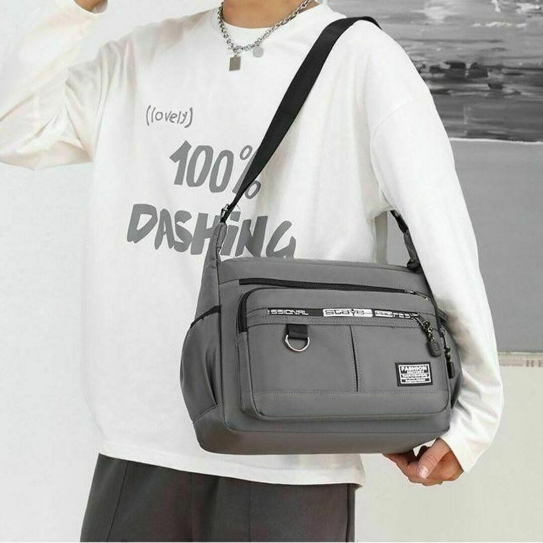 ショルダーバッグ 通勤 通学 アウトドア オックスフォード グレー 男女兼用 メンズのバッグ(ショルダーバッグ)の商品写真