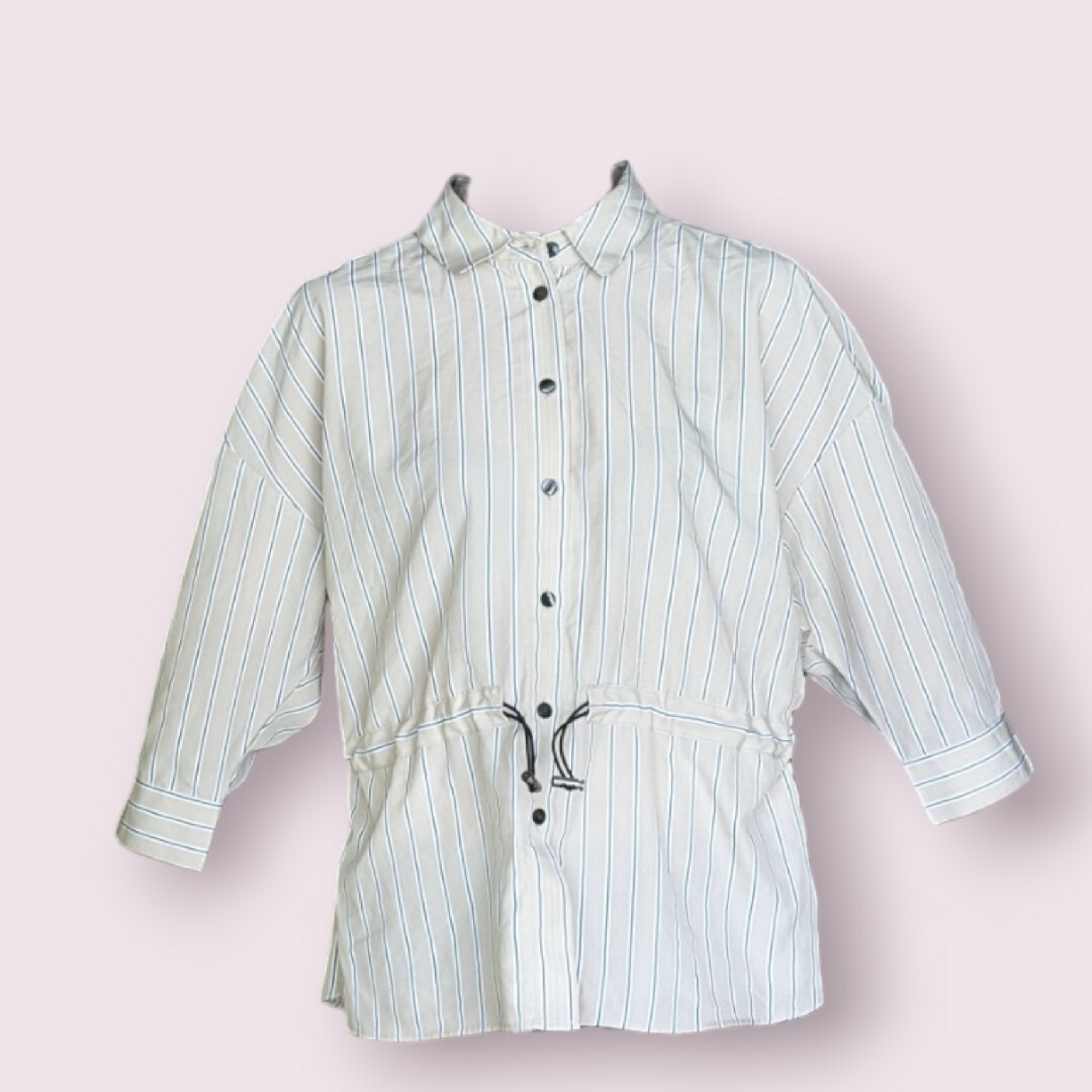 AEON(イオン)のエスプリミュール　ベージュ　七分袖ストライプシャツブラウス レディースのトップス(シャツ/ブラウス(長袖/七分))の商品写真