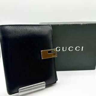 グッチ(Gucci)のGUCCI グッチ 二つ折り財布  Gマーク 金具止め レザー ブラック 保管箱(財布)