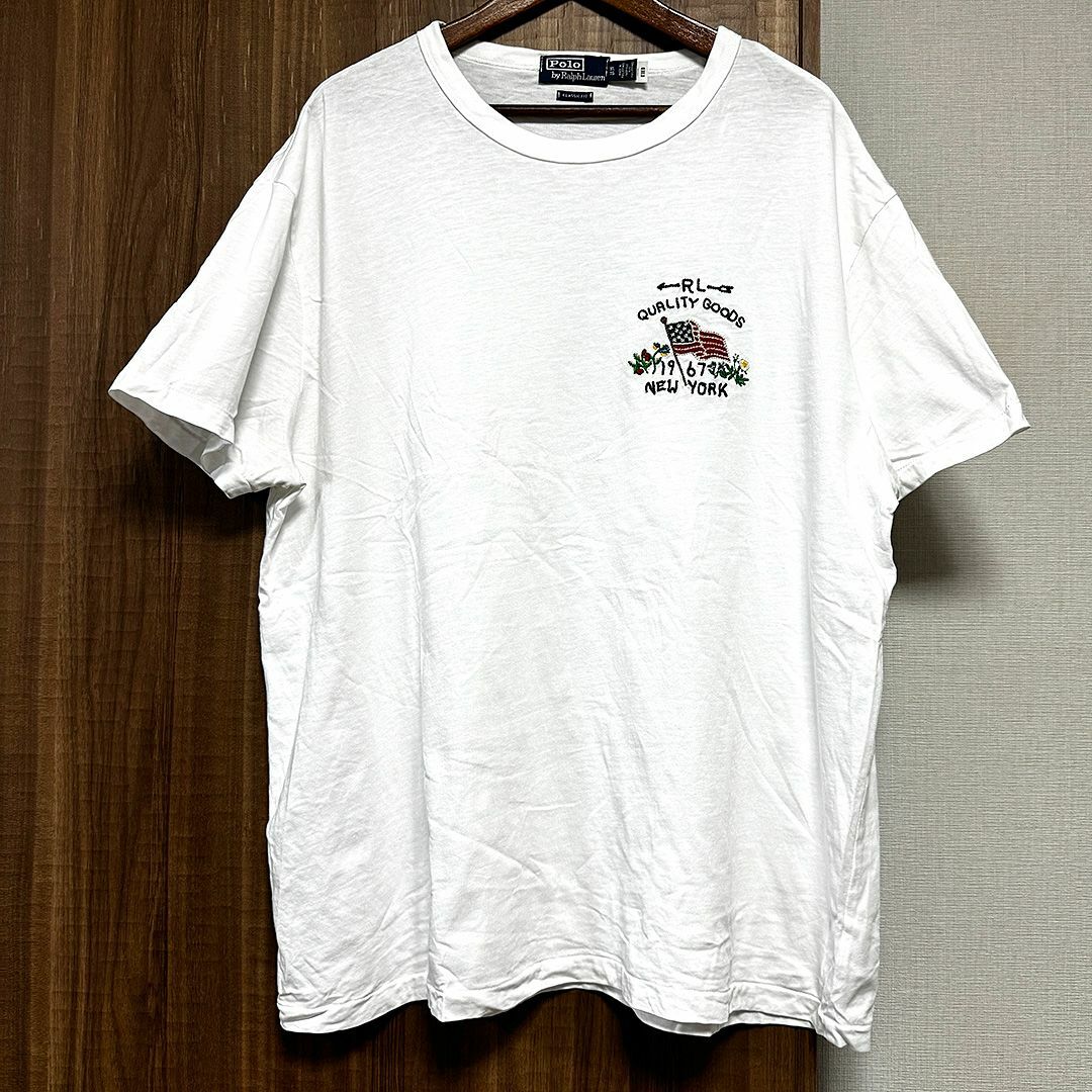 POLO RALPH LAUREN(ポロラルフローレン)の【1回着用】ポロラルフローレン 刺繍ロゴ 長半袖Ｔシャツ 白 XL メンズのトップス(Tシャツ/カットソー(半袖/袖なし))の商品写真