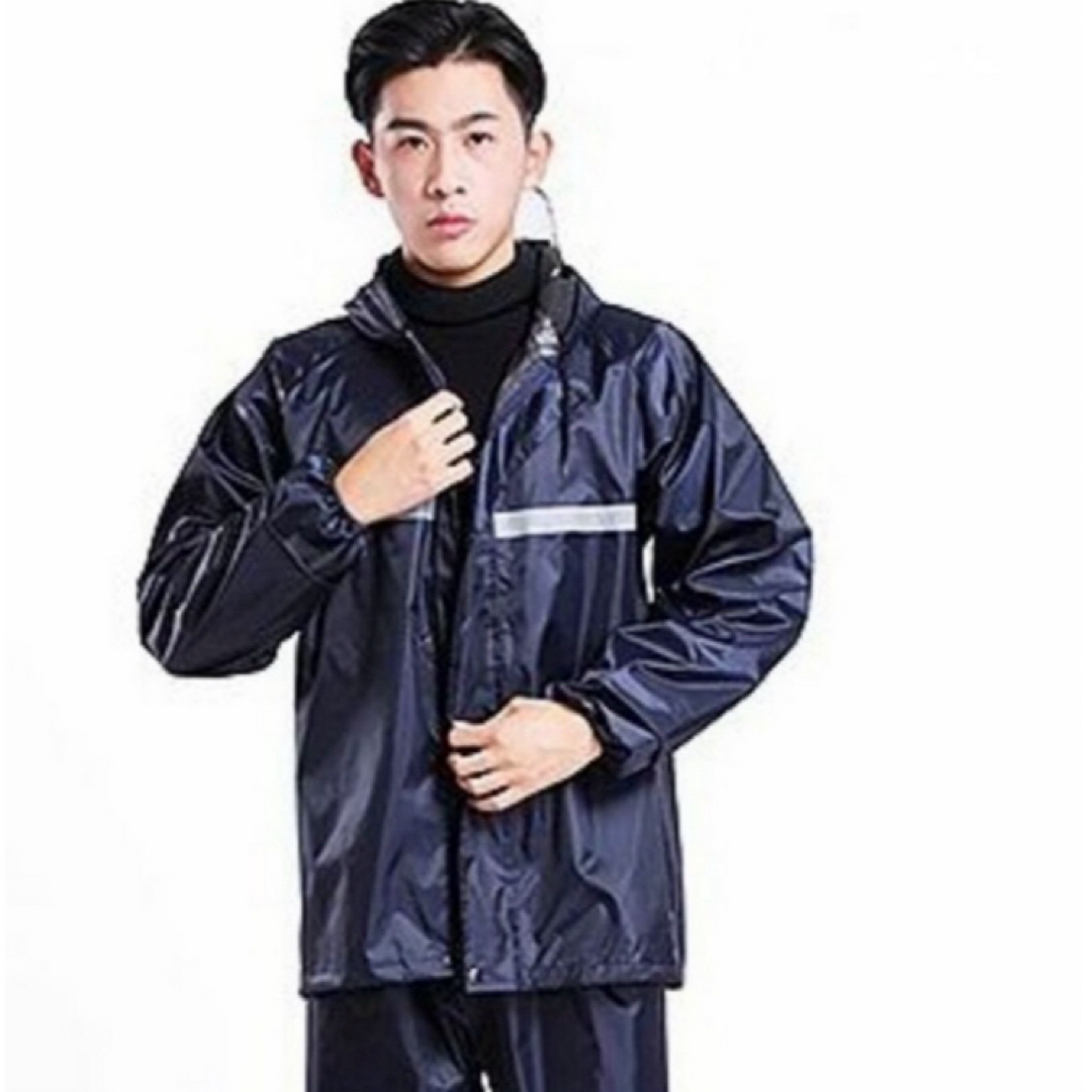 XLレインコート レインジャケット 防水 雨ガッパ  男女兼用 黒防水 撥水厚手 メンズのファッション小物(レインコート)の商品写真