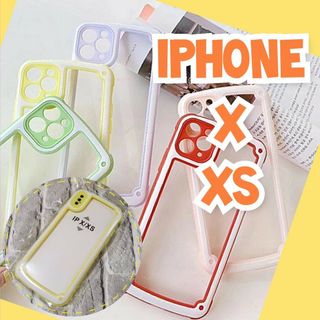 iPhoneX/XS イエロー iPhoneケース 大人気 シンプル フレーム(iPhoneケース)