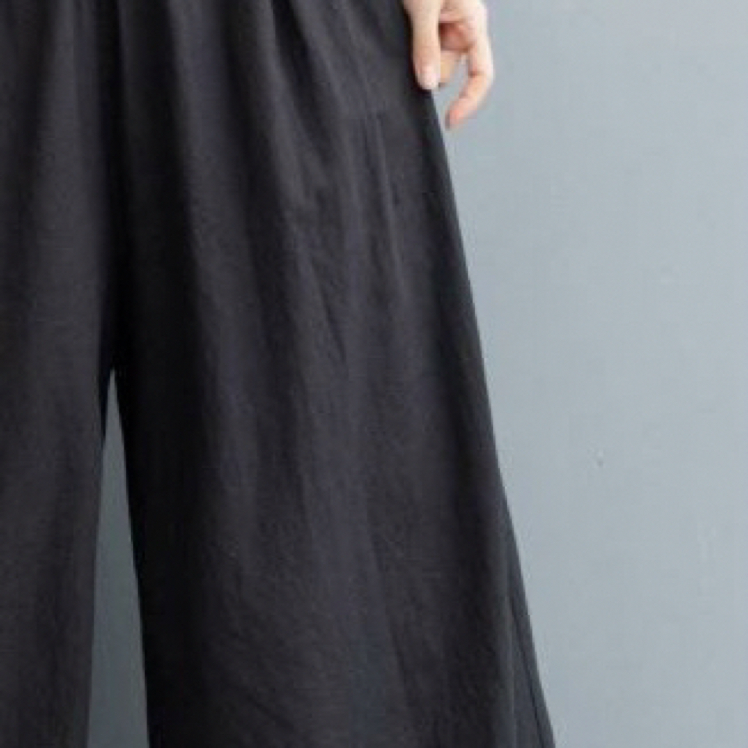 2XL ワイドパンツ ガウチョパンツ ブラック 黒 大きいサイズ 綿 麻 涼しい レディースのパンツ(カジュアルパンツ)の商品写真
