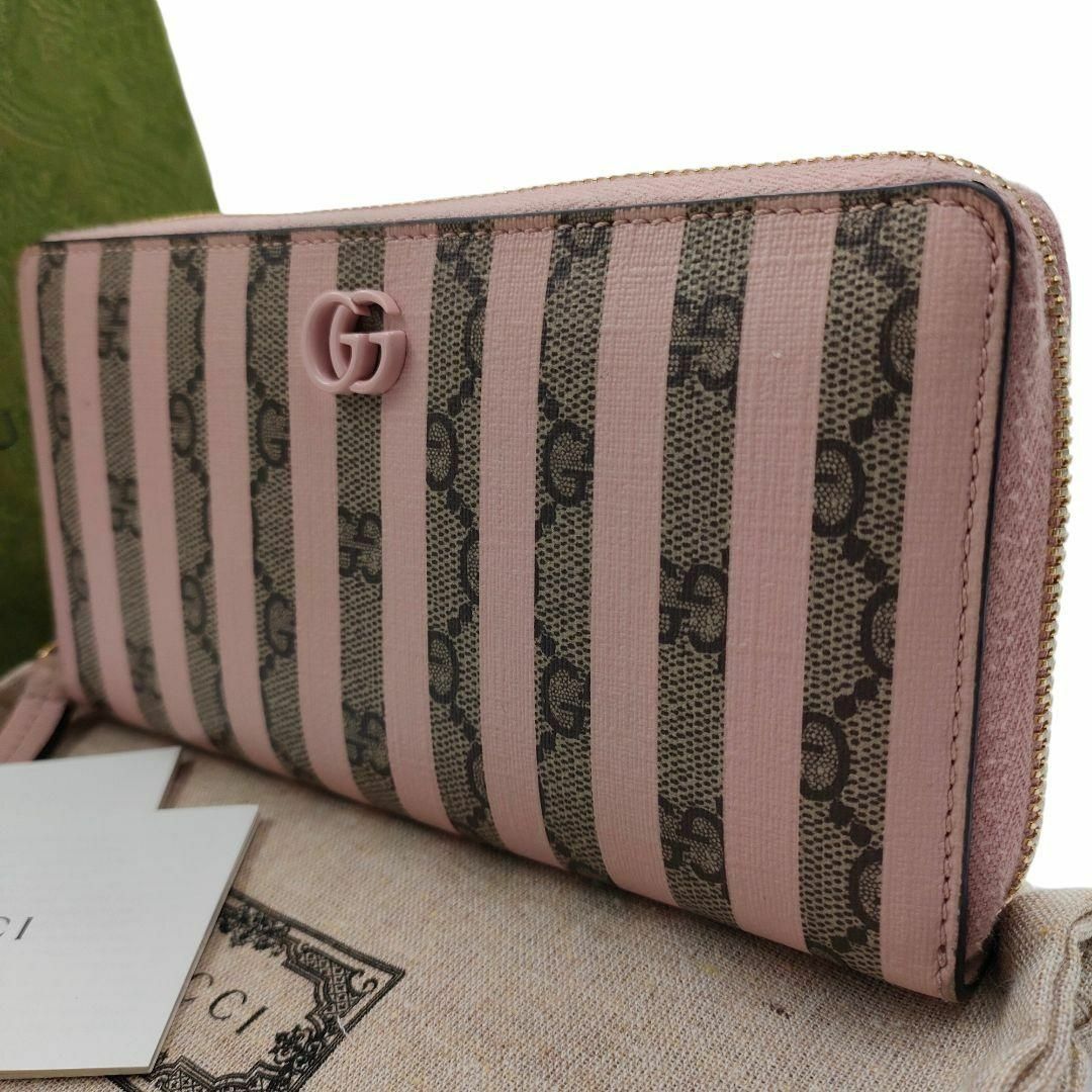 Gucci(グッチ)のグッチ マーモント 長財布 キャンディケイン ストライプ GGスプリーム ピンク レディースのファッション小物(財布)の商品写真