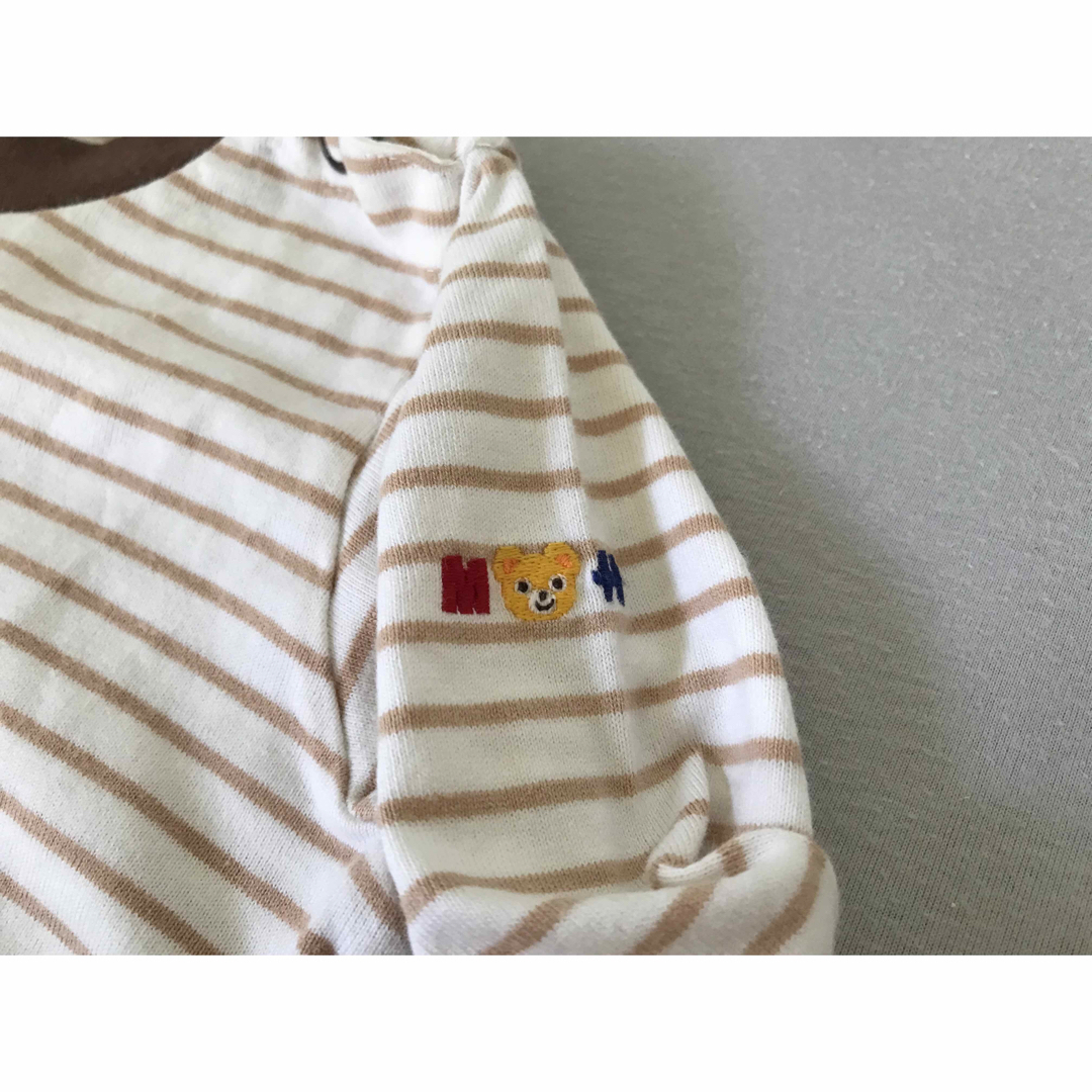 mikihouse(ミキハウス)のミキハウス　長袖Tシャツ　ロンT 80 ブラウン×ホワイト　ボーダー　刺繍ロゴ キッズ/ベビー/マタニティのベビー服(~85cm)(Ｔシャツ)の商品写真