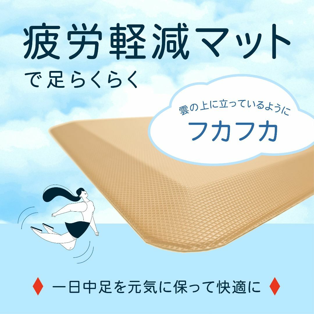 【色: ブラック】Sky Solutions キッチンマット 負担軽減 1.9c インテリア/住まい/日用品のキッチン/食器(その他)の商品写真