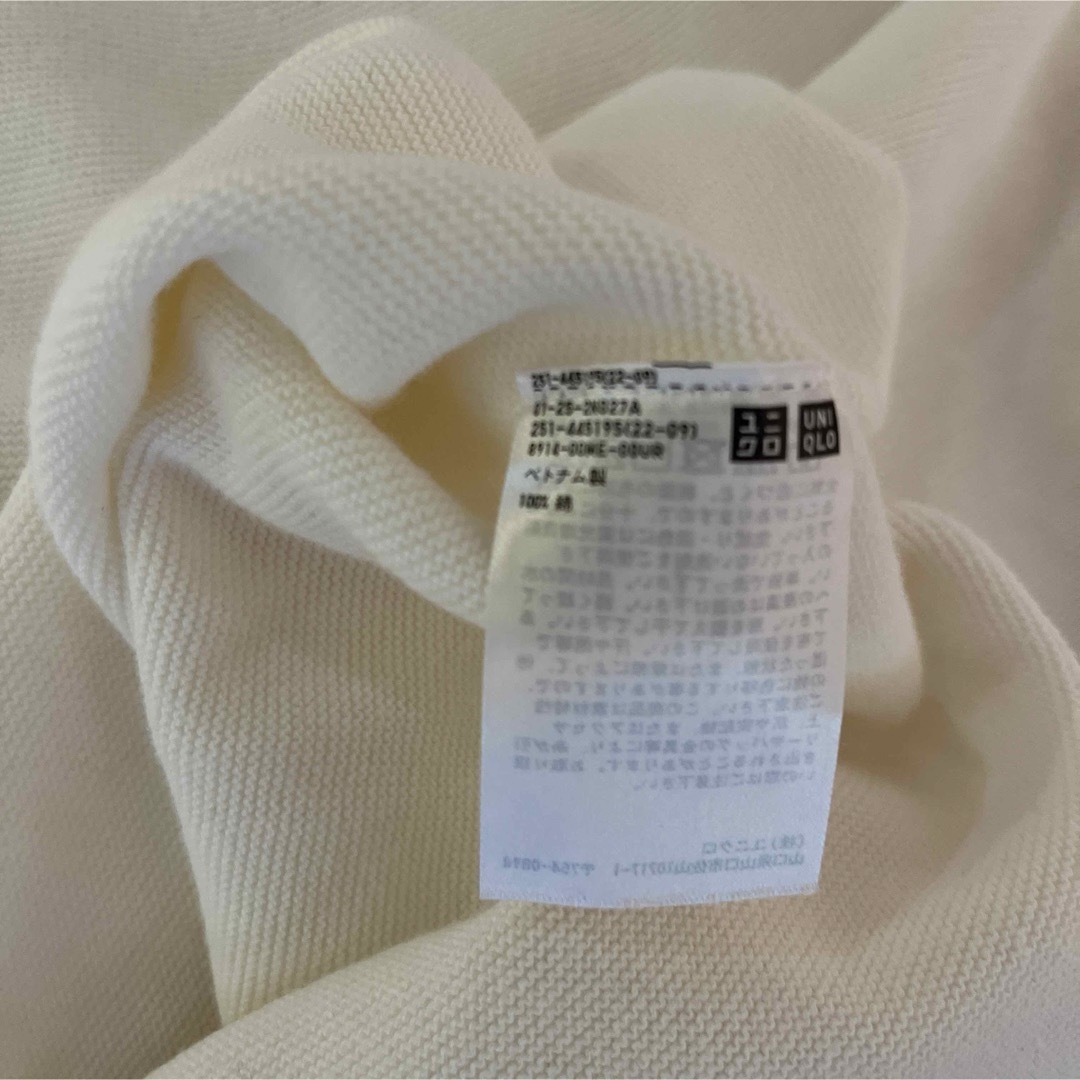 UNIQLO(ユニクロ)のUNIQLO  白　M   3Dコットンクルーネックセーター（5分袖） レディースのトップス(ニット/セーター)の商品写真