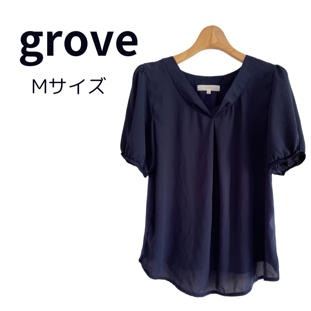 grove(グローブ)のgrove グローブ ブラウス カットソー  ネイビー ゆったり M レディースのトップス(カットソー(半袖/袖なし))の商品写真