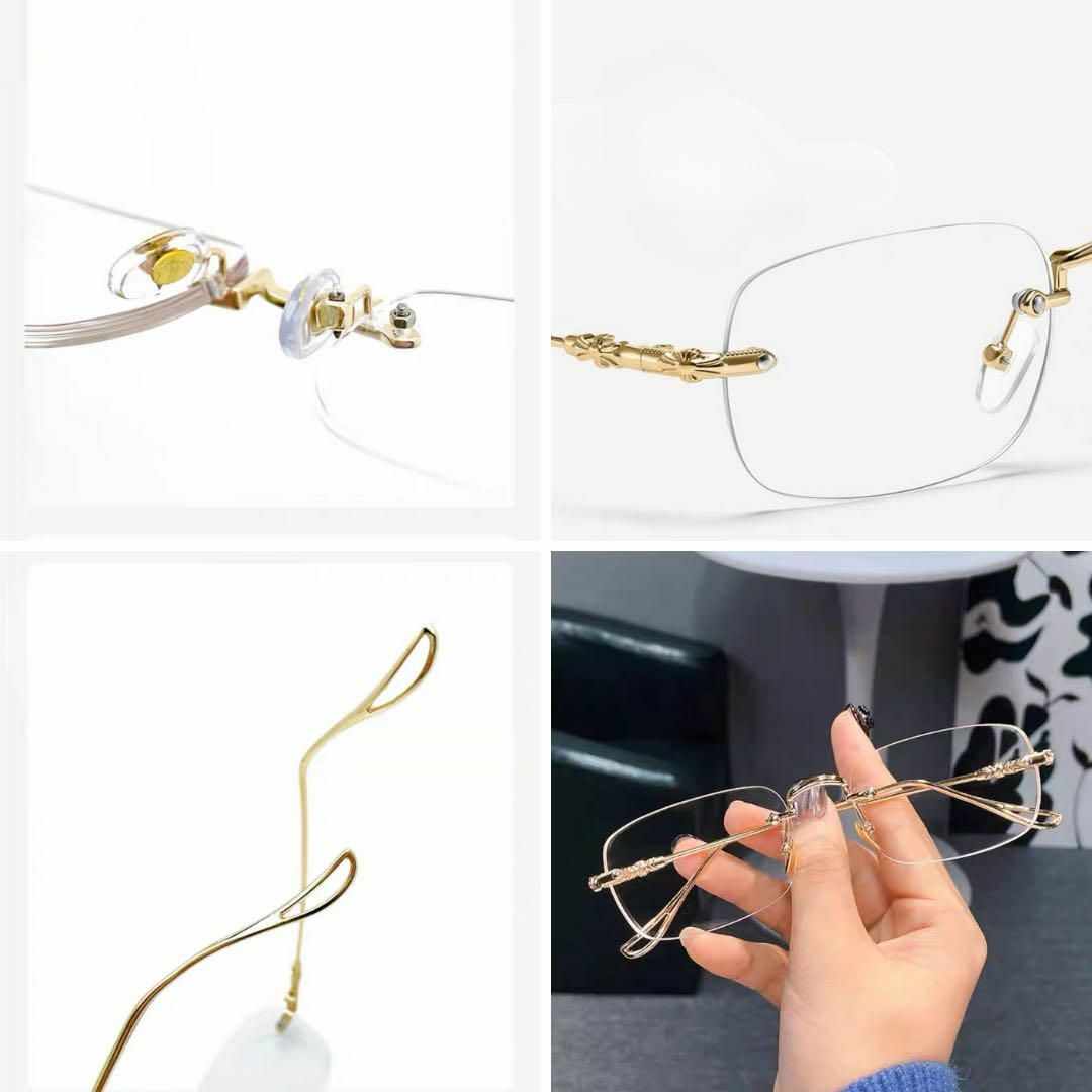 リムレス メガネ 伊達 ブルーライトカット ゴールド フチなし 韓国 y2k  レディースのファッション小物(サングラス/メガネ)の商品写真