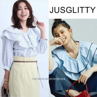 JUSGLITTY - 新品 ジャスグリッティー ラッフルストライプブラウス 朝比奈彩