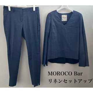 モロコバー(MOROKOBAR)の春夏リネン★セットアップ★春夏★麻★パンツ★ブラウス★38★9号★青(カジュアルパンツ)