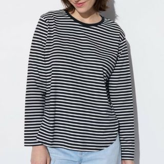 ユニクロ(UNIQLO)のユニクロ ソフトコットンボーダーラウンドヘムT(長袖)(Tシャツ(半袖/袖なし))