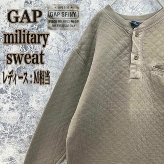 ギャップキッズ(GAP Kids)のIS397 US古着ギャップワンポイントタグ1/4ボタンミリタリー薄手スウェット(トレーナー/スウェット)