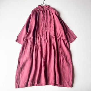 ichi - ICHI Antiquites  ロングシャツワンピース　ピンク　麻