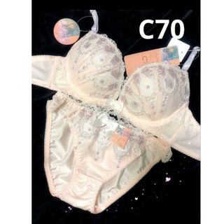 本日出品終了　ガーリー　姫系　可愛い　リボン　C70 ブラショーツセット(ブラ&ショーツセット)