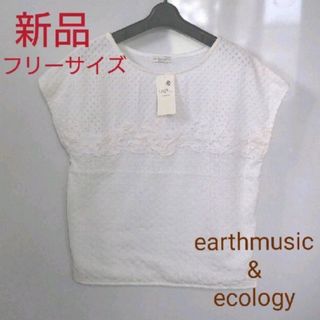 アースミュージックアンドエコロジー(earth music & ecology)の新品　上品レーストップス　ホワイト(カットソー(半袖/袖なし))