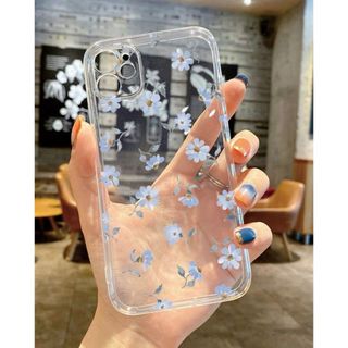 iPhoneケース　花　フラワー　ブルー　クリア　透明　シンプル　可愛い　韓国(iPhoneケース)