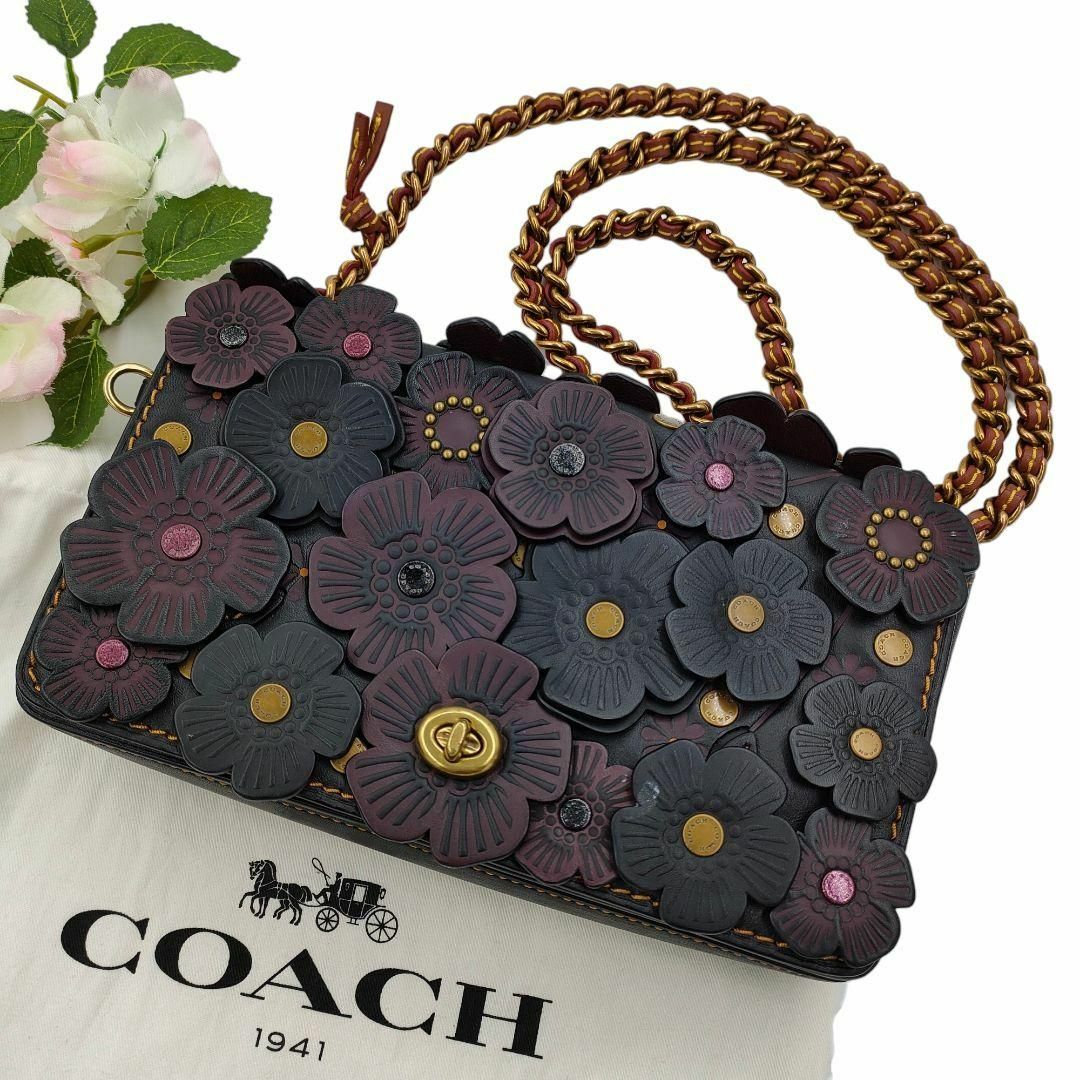 COACH(コーチ)の極美品 コーチ ディンキー ウィズ ウィズローズ チェーンショルダーバッグ 黒系 レディースのバッグ(ショルダーバッグ)の商品写真