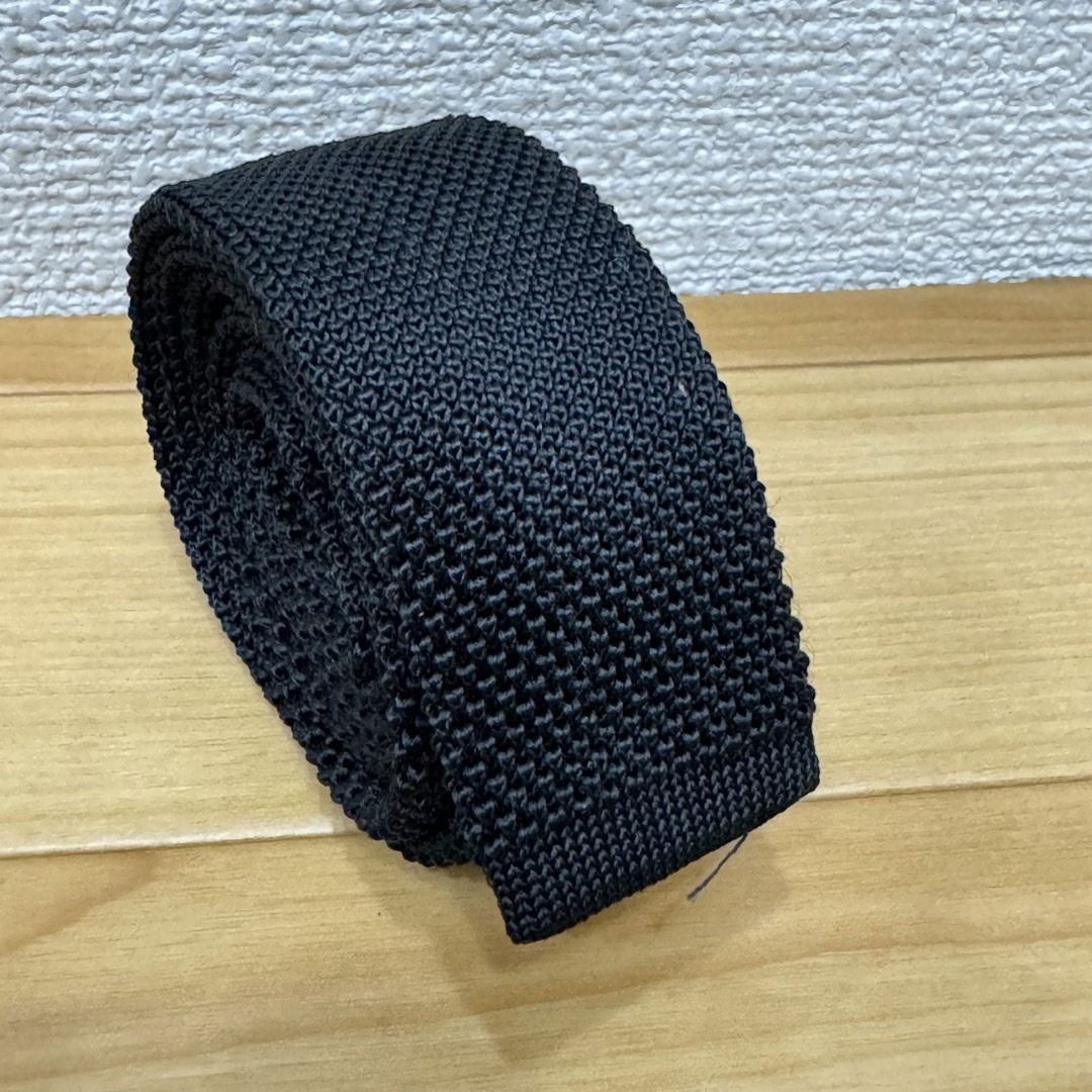 ニットタイ ネクタイ 黒 細いネクタイ 日本製 レディースのファッション小物(ネクタイ)の商品写真