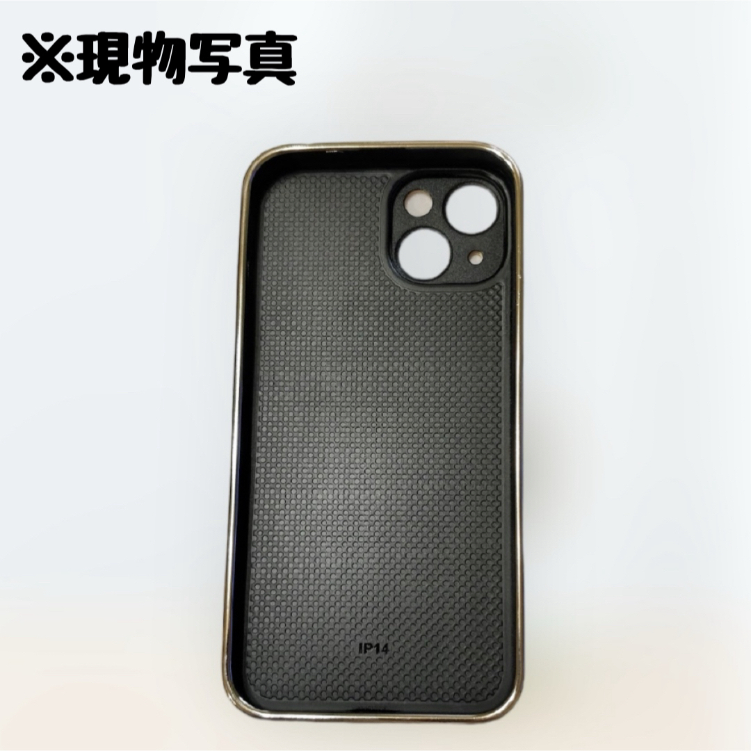 iPhone14pro ケース ブラック レザー風 ゴールドフレーム 韓国 スマホ/家電/カメラのスマホアクセサリー(iPhoneケース)の商品写真