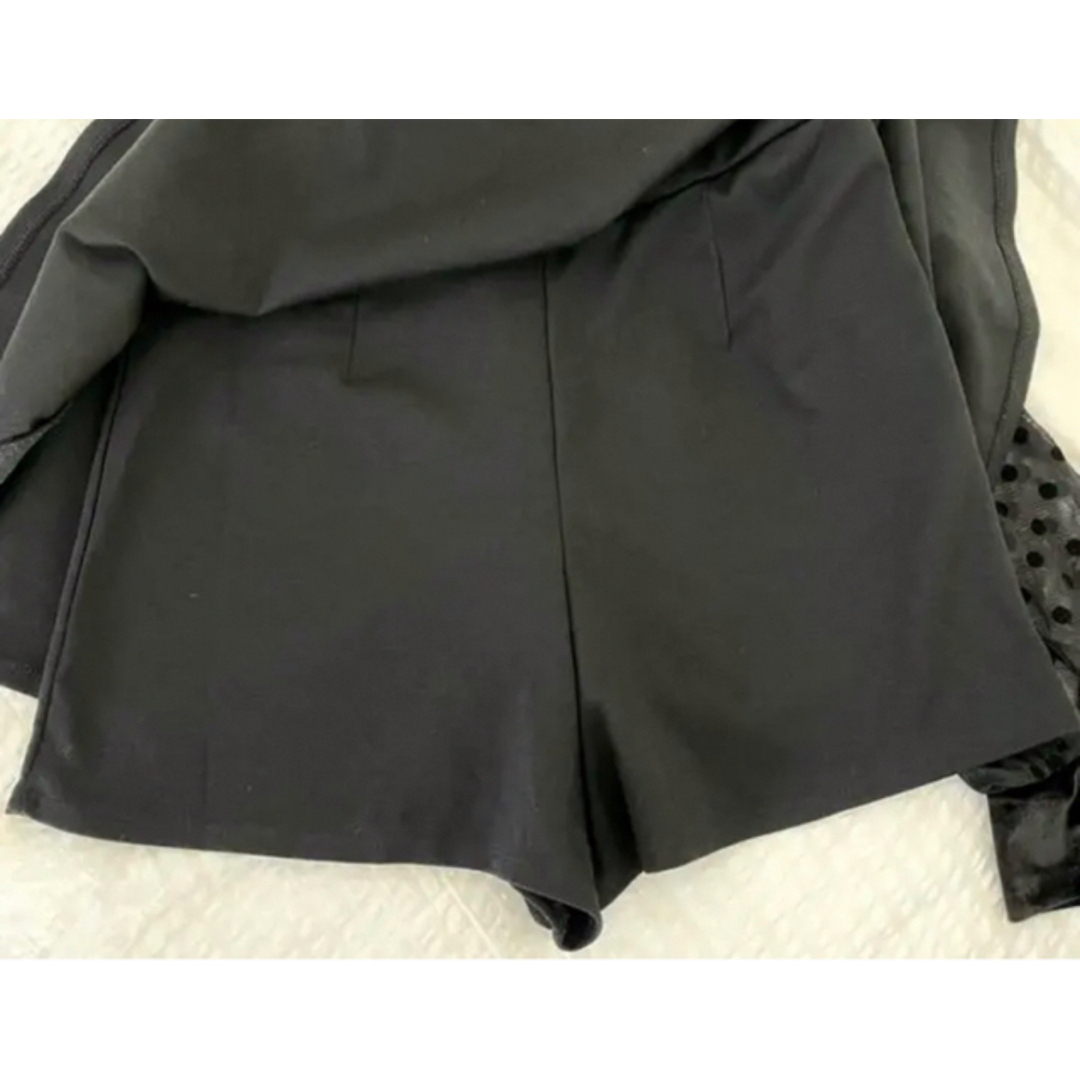 シースルー ドット水玉 オールインワンワンピキュロット黒 韓国ドレスファッション レディースのパンツ(オールインワン)の商品写真