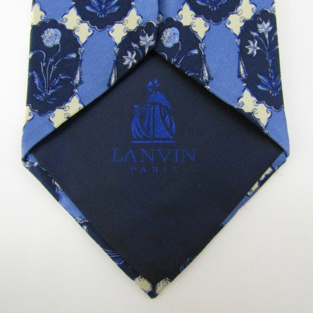 LANVIN(ランバン)のランバン ブランド ネクタイ 総柄 花柄 格子柄 シルク フランス製 PO  メンズ ブルー LANVIN メンズのファッション小物(ネクタイ)の商品写真