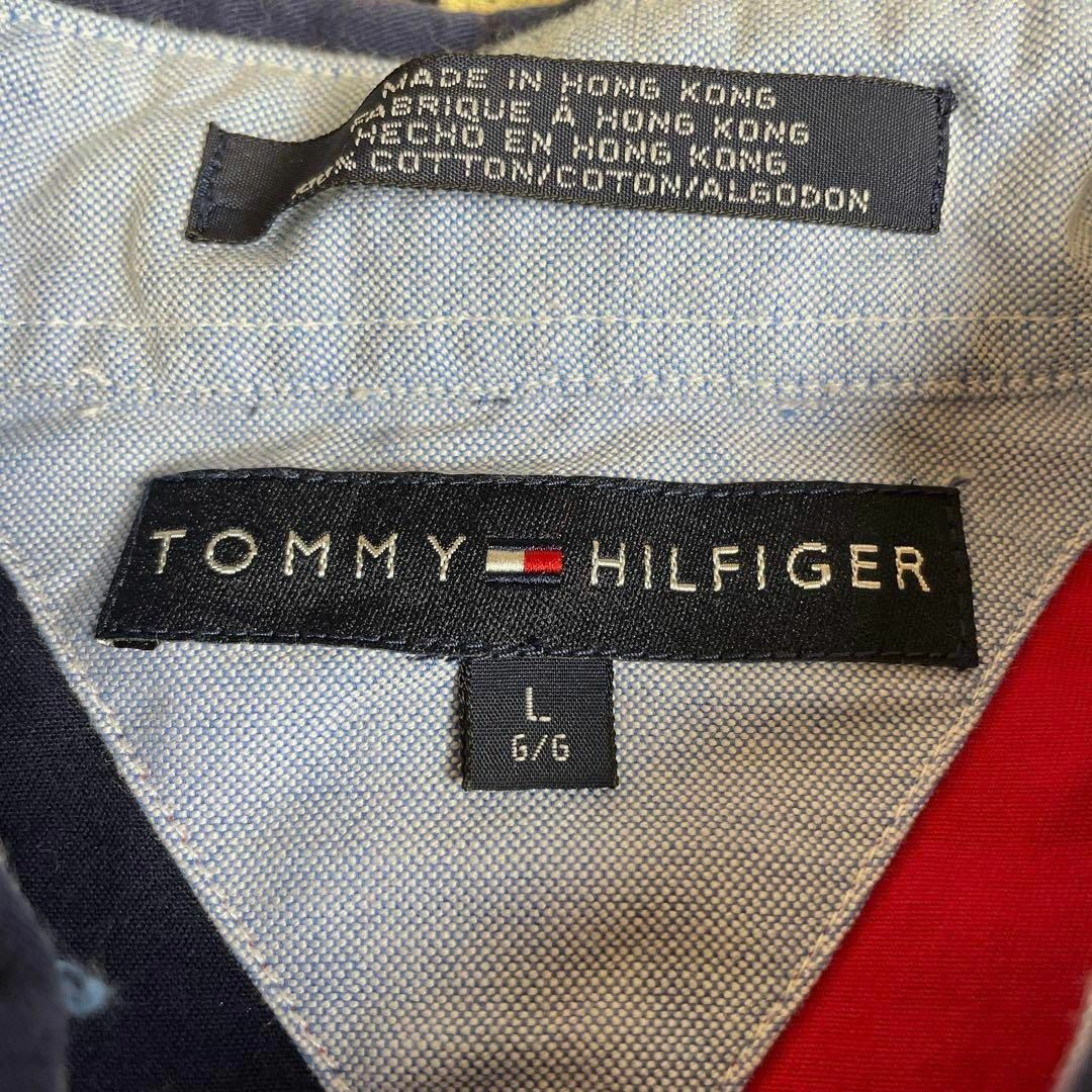 TOMMY HILFIGER(トミーヒルフィガー)のトミーヒルフィガー　サイズＬ　アメリカ国旗星条旗柄　ボタンダウン　メンズ　古着 メンズのトップス(シャツ)の商品写真