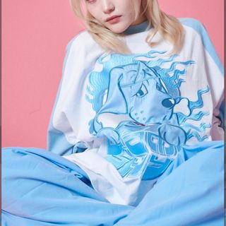 【GALFY ガルフィ　うらめしやロンTee 長袖　サックス中型犬(L) 