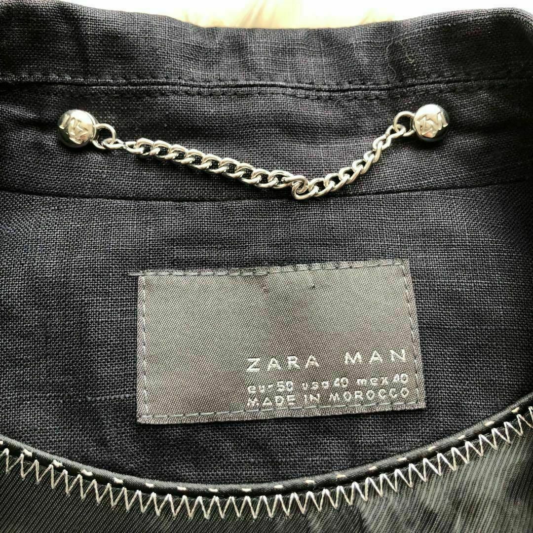 ZARA(ザラ)のZARAザラ　リネン素材ナポレオンジャケット　濃紺ネイビー50 メンズのジャケット/アウター(テーラードジャケット)の商品写真