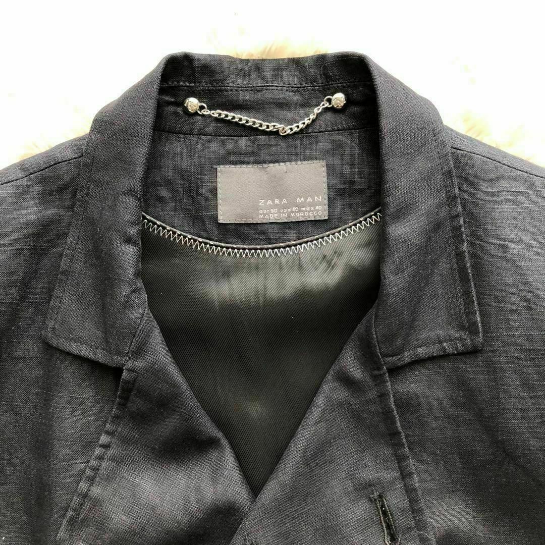 ZARA(ザラ)のZARAザラ　リネン素材ナポレオンジャケット　濃紺ネイビー50 メンズのジャケット/アウター(テーラードジャケット)の商品写真