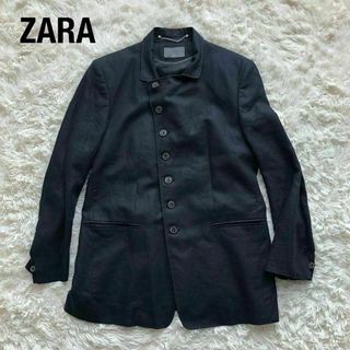 ザラ(ZARA)のZARAザラ　リネン素材ナポレオンジャケット　濃紺ネイビー50(テーラードジャケット)