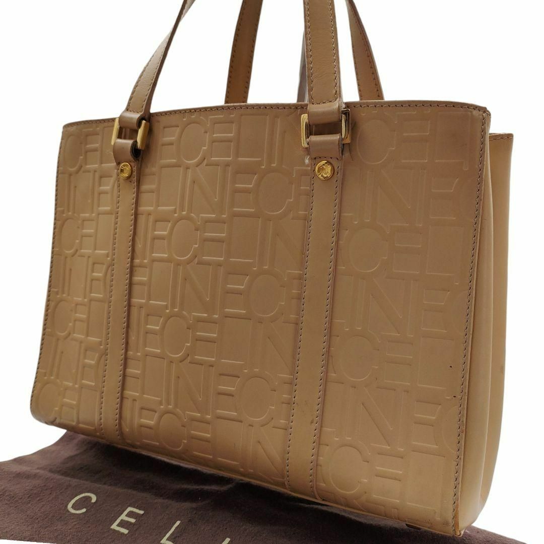 celine(セリーヌ)の希少 CELINE エンボス トートバッグ ロゴ 型押し 総柄 自立 ベージュ レディースのバッグ(ハンドバッグ)の商品写真