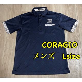 CORAGIO メンズ 半袖 ポロシャツ ネイビー Lサイズ