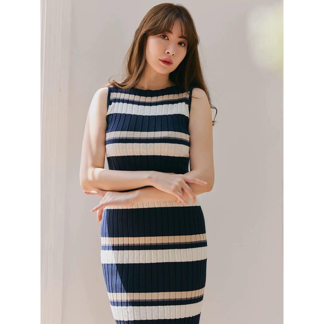 Her lip to(ハーリップトゥ)のCotton Striped Ribbed Knit Dress レディースのワンピース(ロングワンピース/マキシワンピース)の商品写真