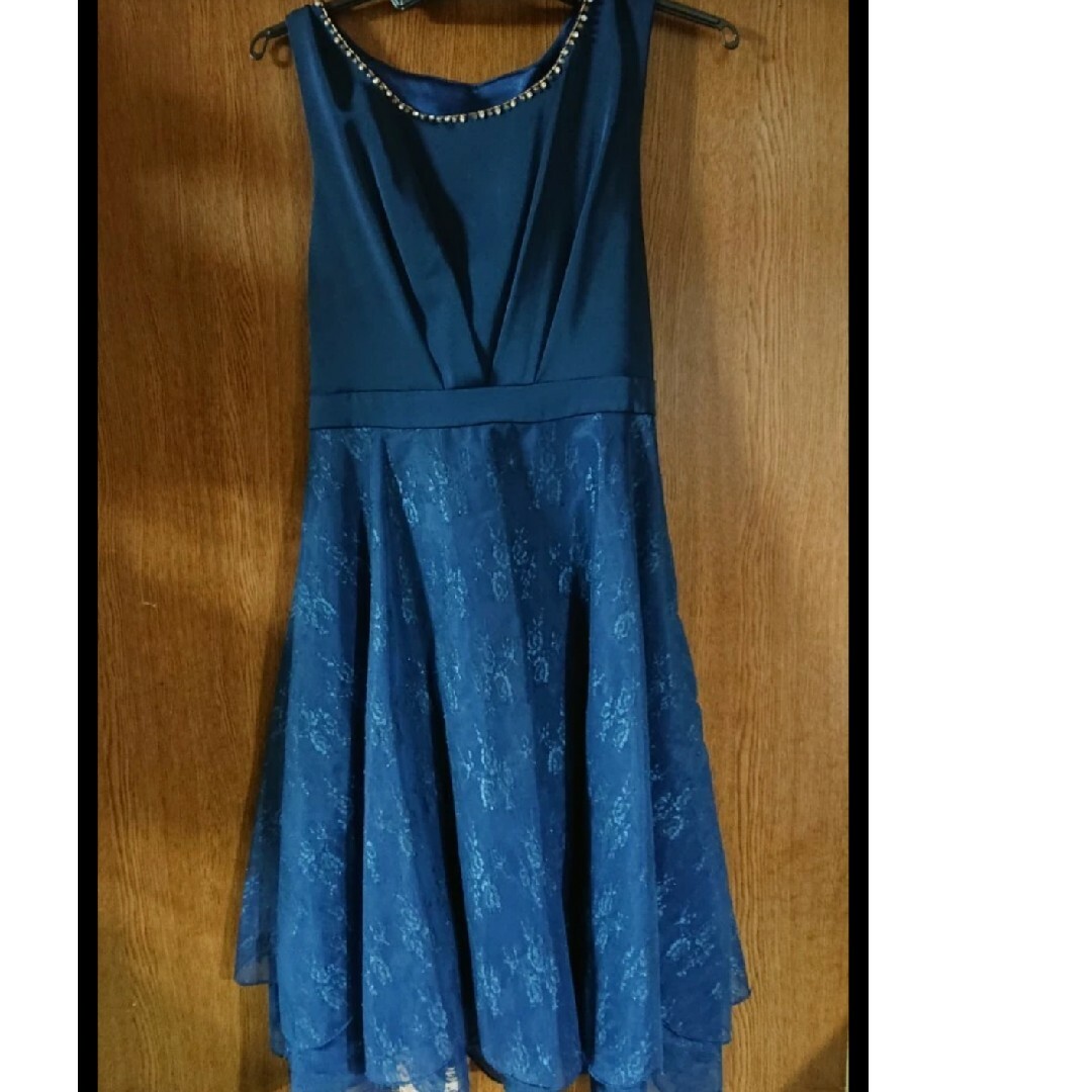結婚式 お呼ばれ パーティードレス 青 ブルー ドレス レース レディースのフォーマル/ドレス(ミディアムドレス)の商品写真