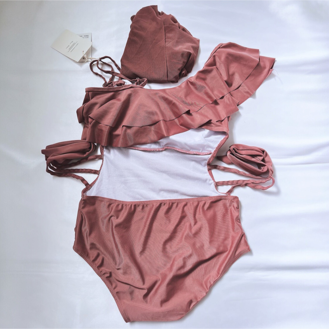L9 レディース ワンピース水着 背中空き 大人 ピンク 2点セット かわいい レディースの水着/浴衣(水着)の商品写真
