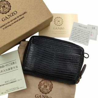 ガンゾ(GANZO)の美品 GANZO リザード ラウンド 財布 コンパクト 黒 レザー(コインケース/小銭入れ)