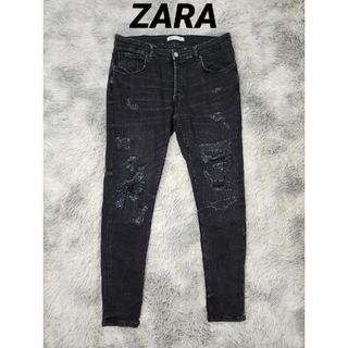 ザラ(ZARA)のZARA ダメージデニム テーパードデニム  黒ブラック(デニム/ジーンズ)